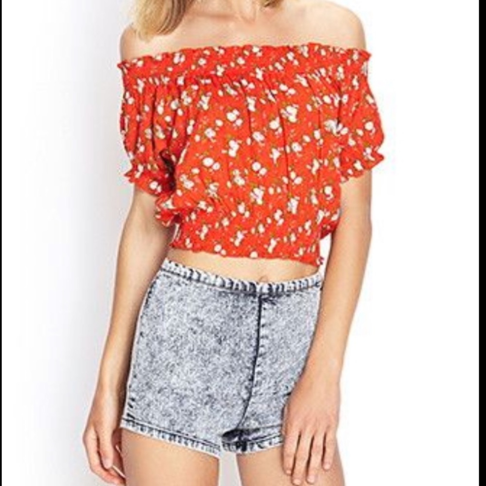 RUE 21 OFF SHOULDER FLORAL BLOUSE ORANGE